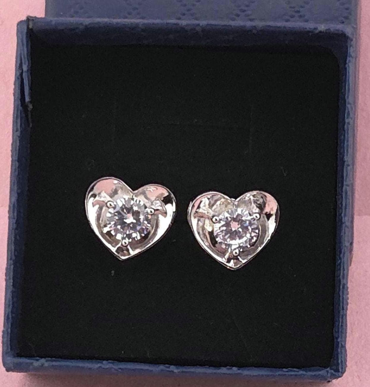 Sterling Silver Heart Stud Earrings with Cubic Zirconia, Dainty Minimal Jewelry