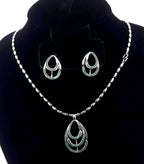 CZ Pendant Necklace & Earrings Set – Pink or Green Zirconia, Wedding Jewelry