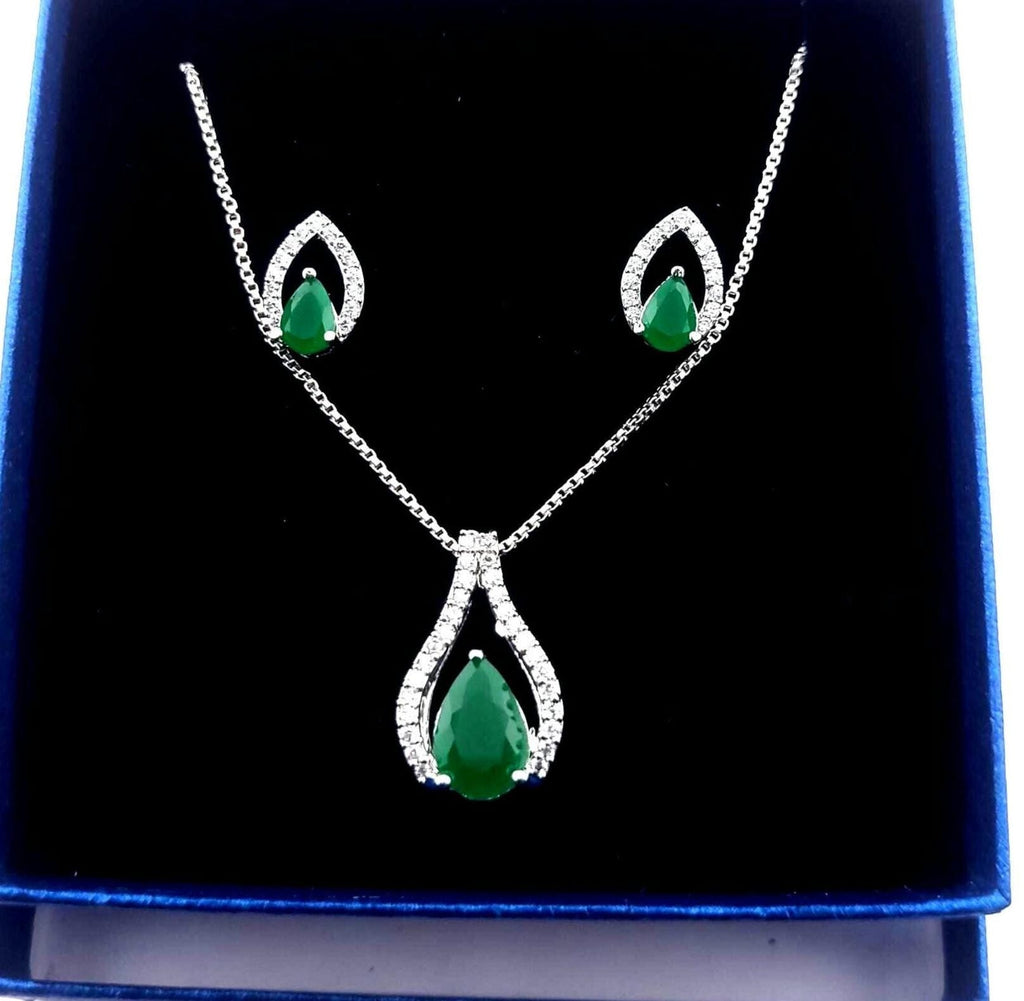 Teardrop CZ Pendant Necklace and Earrings Set, Silver-Tone Crystal Jewelry