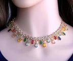Multicolor CZ Necklace Set Gold Plated | Pastel Indian Festive Jewelry