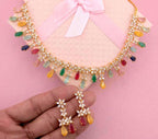 Multicolor CZ Necklace Set Gold Plated | Pastel Indian Festive Jewelry