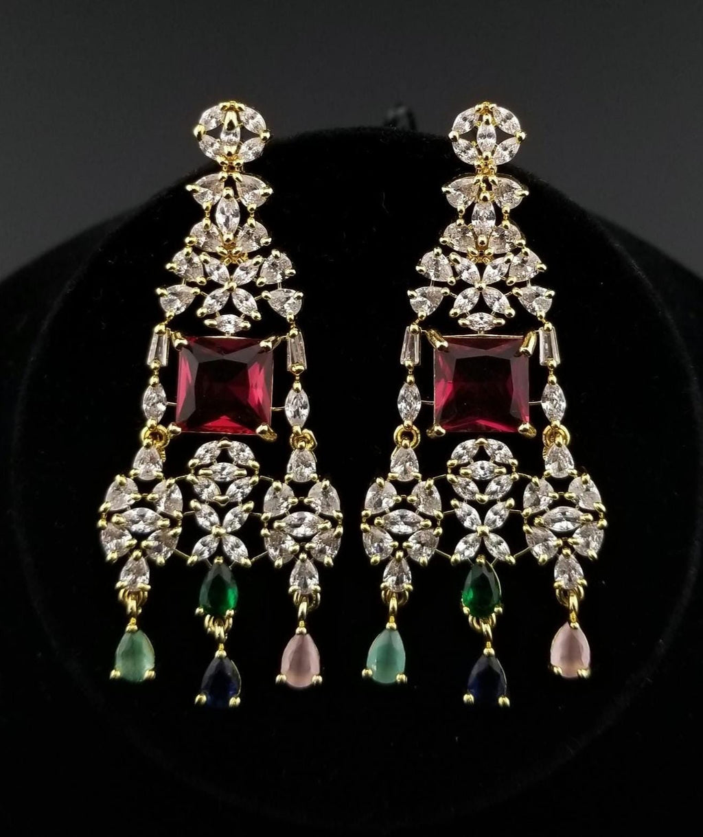 Navratna Style CZ Bridal Necklace Set – Gold Plated Indian Wedding Jewelry