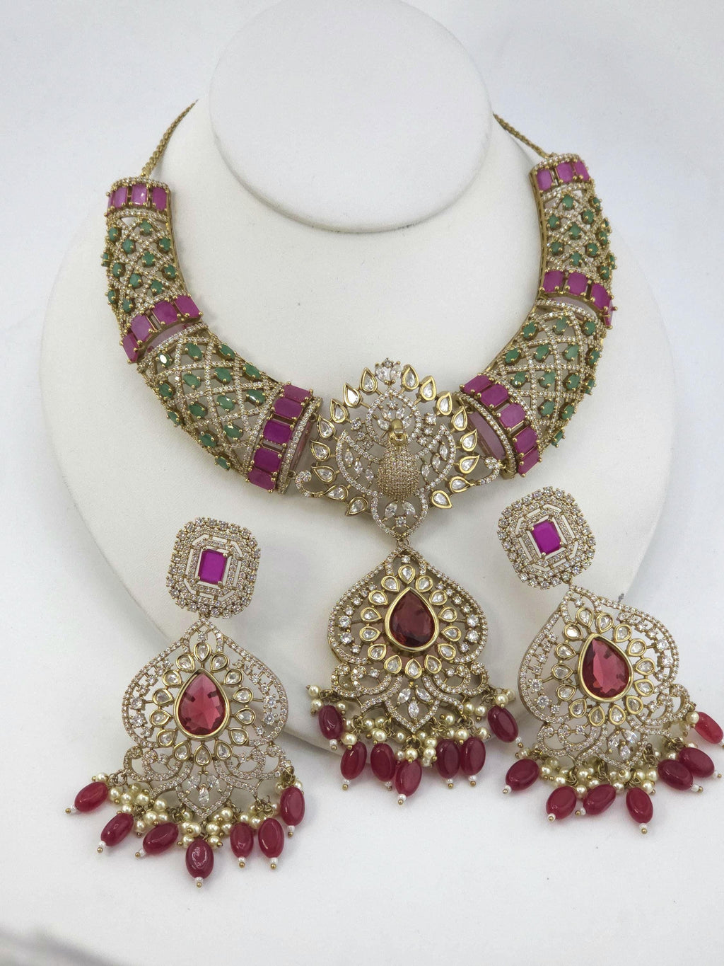 Peacock Moissanite Kundan Bridal Choker Set, Indian Wedding Jewelry, Statement Lehenga Necklace, Nikkah Reception Jewelry