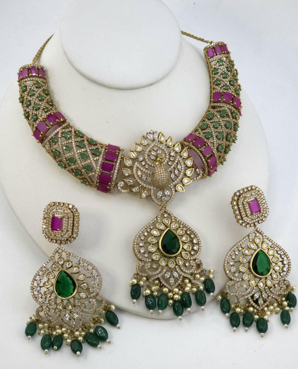 Peacock Moissanite Kundan Bridal Choker Set, Indian Wedding Jewelry, Statement Lehenga Necklace, Nikkah Reception Jewelry
