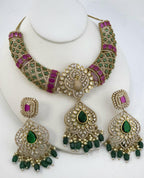 Peacock Moissanite Kundan Bridal Choker Set, Indian Wedding Jewelry, Statement Lehenga Necklace, Nikkah Reception Jewelry