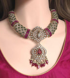 Peacock Moissanite Kundan Bridal Choker Set, Indian Wedding Jewelry, Statement Lehenga Necklace, Nikkah Reception Jewelry