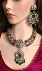 Peacock Moissanite Kundan Bridal Choker Set, Indian Wedding Jewelry, Statement Lehenga Necklace, Nikkah Reception Jewelry