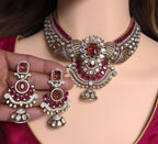 Red Green Kundan Bridal Necklace Set, Indian Wedding Jewelry, Statement Lehenga Set, Pakistani Nikkah Reception Jewelry with Maang Tikka