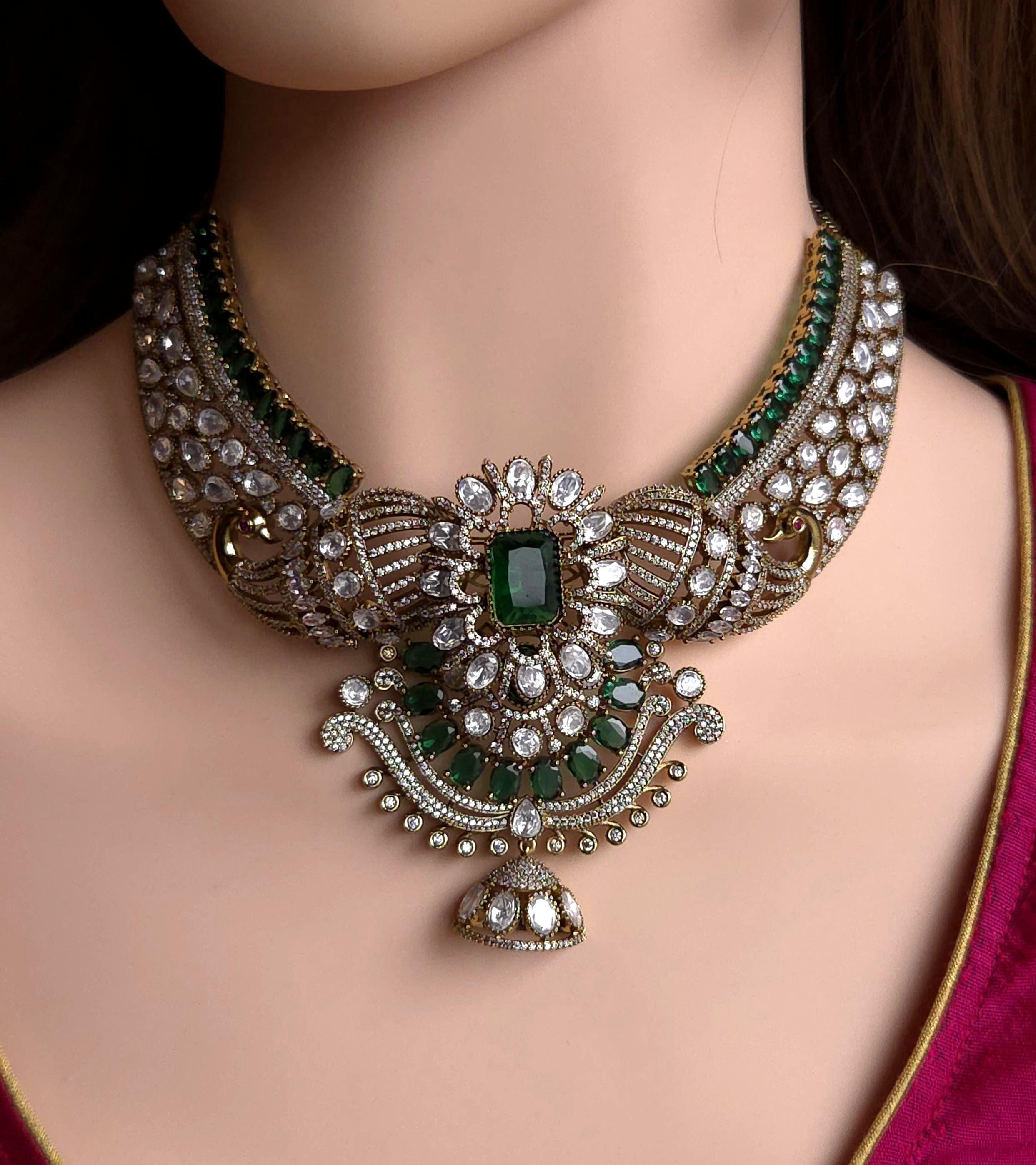Red Green Kundan Bridal Necklace Set, Indian Wedding Jewelry, Statement Lehenga Set, Pakistani Nikkah Reception Jewelry with Maang Tikka
