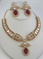 Red Moissanite Kundan Bridal Necklace Set, Indian Wedding Jewelry, Statement Lehenga Necklace, Pakistani Nikkah Reception Jewelry