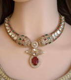 Red Moissanite Kundan Bridal Necklace Set, Indian Wedding Jewelry, Statement Lehenga Necklace, Pakistani Nikkah Reception Jewelry