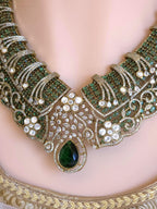Emerald Green Kundan Bridal Choker Set, Indian Wedding Jewelry, Statement Lehenga Necklace, Pakistani Nikkah Reception Set