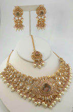 Peach Kundan Polki Bridal Choker Set, Indian Wedding Jewelry, Statement Lehenga Necklace, Pakistani Nikkah Reception Jewelry Set Maang Tikka