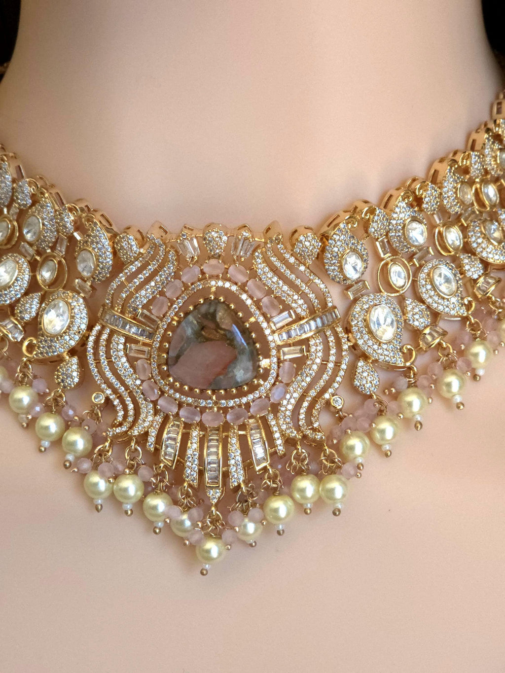 Peach Kundan Polki Bridal Choker Set, Indian Wedding Jewelry, Statement Lehenga Necklace, Pakistani Nikkah Reception Jewelry Set Maang Tikka