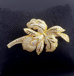 Vintage Crystal Floral Brooch: Gold, Silver Winter Jewelry
