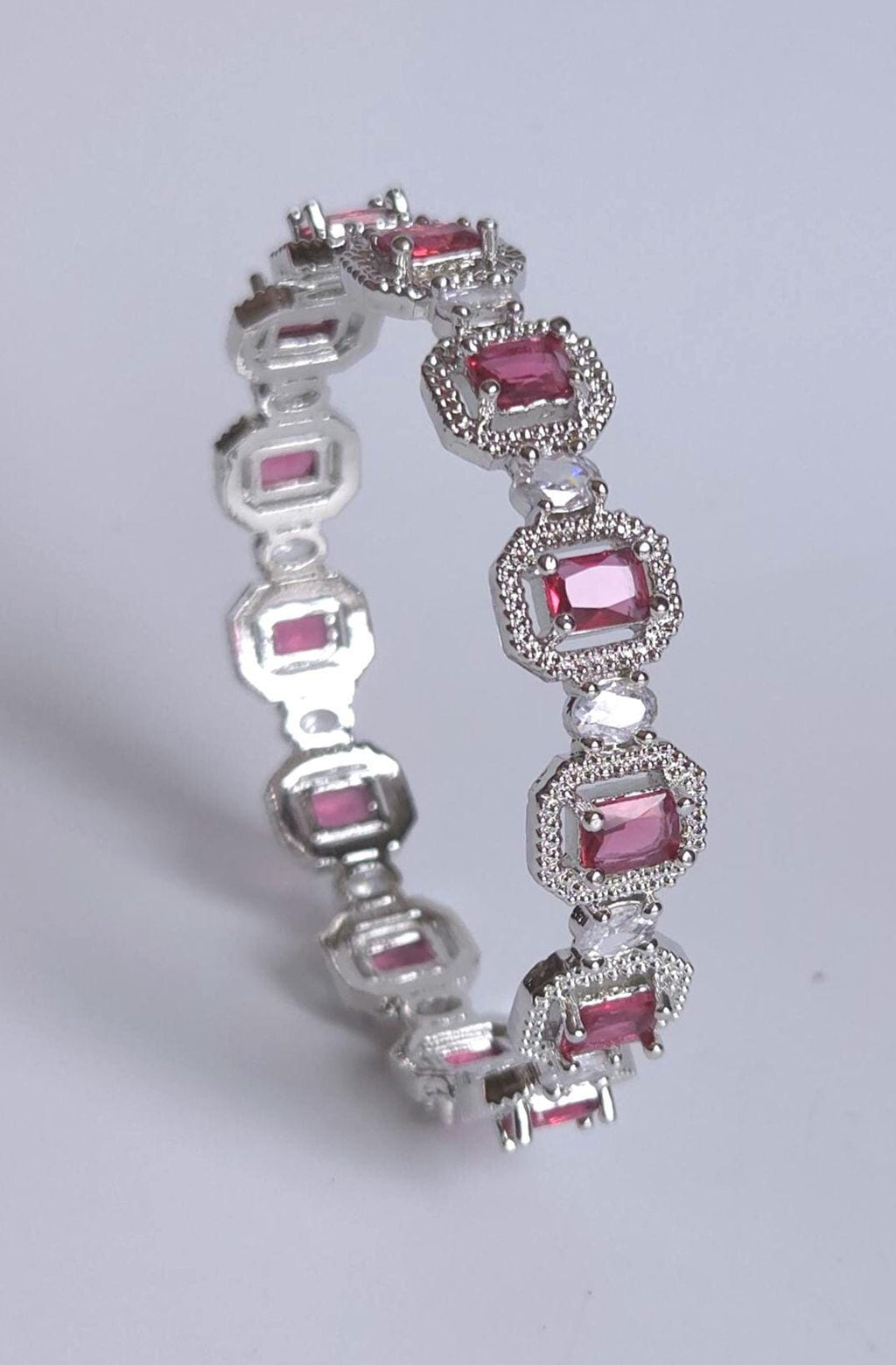 Red CZ Bridal Bangles – Ruby Tone Emerald Cut Wedding Jewelry