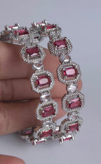 Red CZ Bridal Bangles – Ruby Tone Emerald Cut Wedding Jewelry