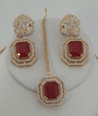 Kundan Ruby Emerald Bridal Jewelry Set, Moissanite CZ Necklace Earrings Maang Tikka Ring