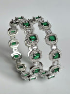 Green AD Statement Bangle Set, Emerald Cut Wedding Bangles, Indian Bracelet for Bridal & Festive Wear