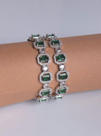 Green AD Statement Bangle Set, Emerald Cut Wedding Bangles, Indian Bracelet for Bridal & Festive Wear