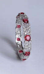 Red Floral AD Bangle Set, Ruby Stone Wedding Bangles, Elegant Indian Bracelet for Bridal & Bridesmaid Wear
