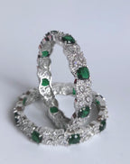 Green Floral AD Bangle Set, Emerald Stone Bracelet, Elegant Wedding Bangles for Festive & Bridesmaid Wear