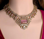 Pink Moissanite Bridal Necklace Set, Indian Wedding Jewelry, Statement Lehenga Necklace, Pakistani Nikkah Reception Jewelry