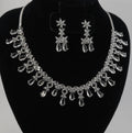 Silver CZ Bridal Necklace Set, Diamond Look Wedding Jewelry, Teardrop Statement Necklace Earrings Set, Bridal Reception Jewelry