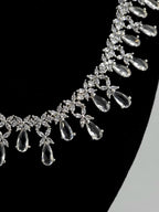 Silver CZ Bridal Necklace Set, Diamond Look Wedding Jewelry, Teardrop Statement Necklace Earrings Set, Bridal Reception Jewelry
