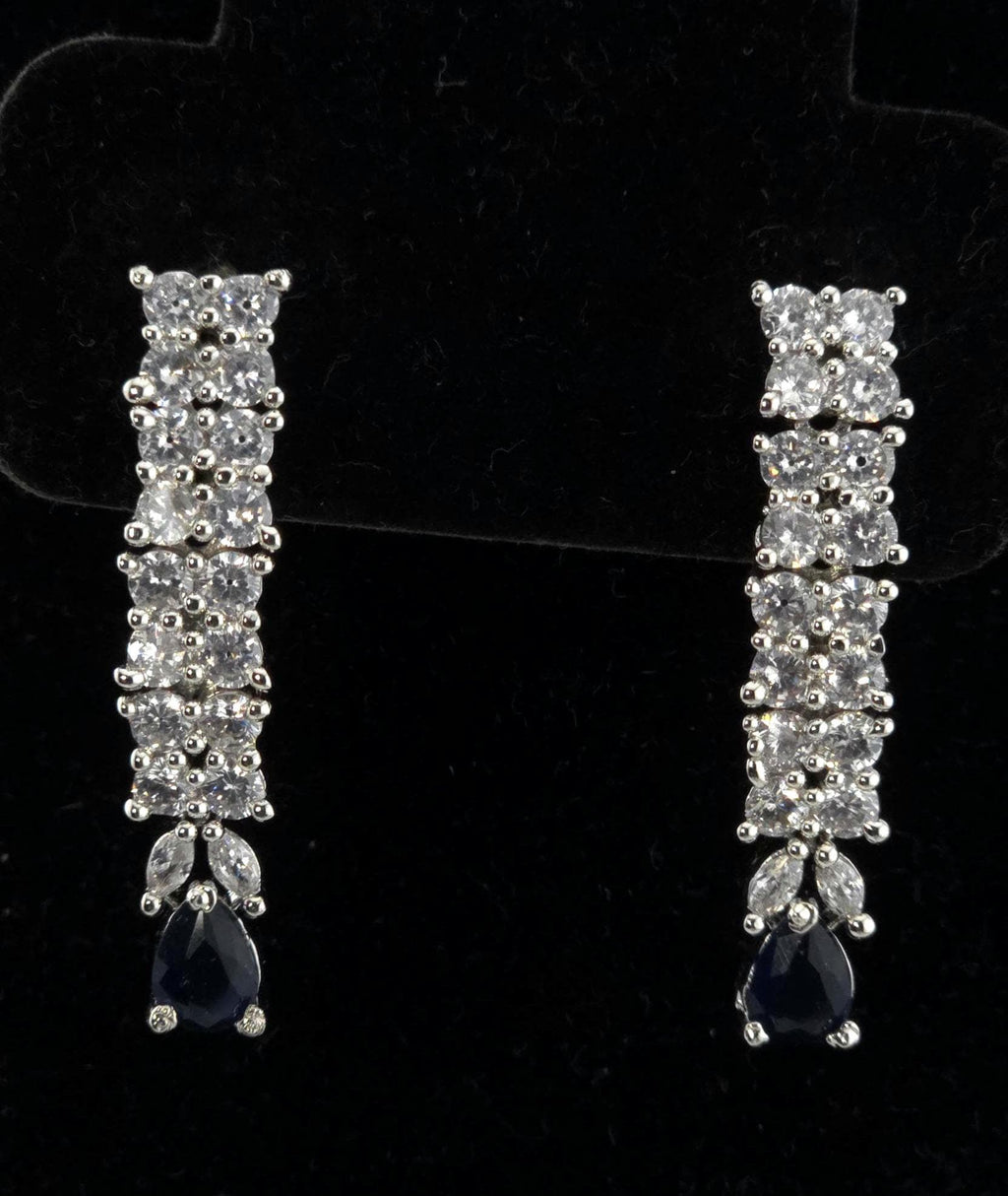 Blue Sapphire CZ Necklace Set, Diamond Look Bridal Jewelry, Silver Statement Necklace Earrings Set, Wedding Reception Jewelry, Evening Prom