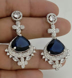 Floral Sapphire Blue CZ Necklace Set Silver Statement Jewelry Neelam