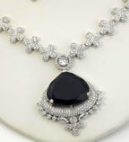 Floral Sapphire Blue CZ Necklace Set Silver Statement Jewelry Neelam