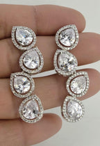 Pear Cut CZ Necklace Set Silver, Teardrop Bridal Jewelry, Elegant Wedding Guest Necklace, Prom Evening Jewelry Set