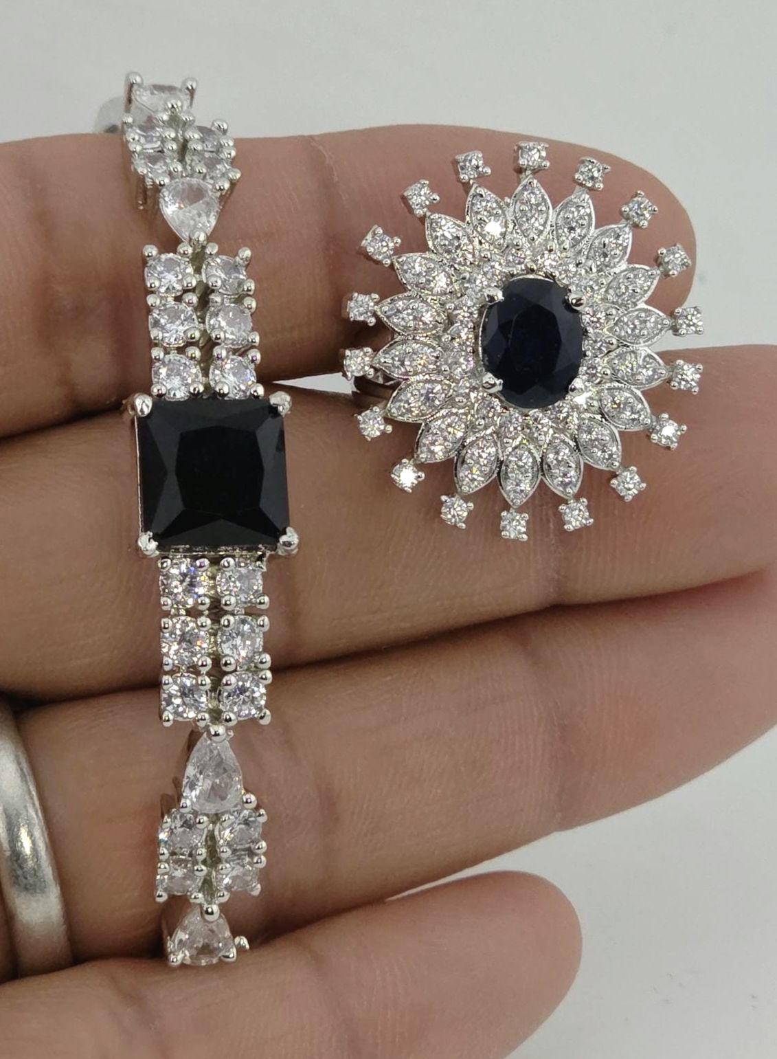 4-Piece CZ Bridal Jewelry Set Necklace Earrings Ring Bracelet Priya