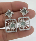 Mint Green CZ Geometric Necklace Set Modern Bridal Statement Jewelry Maya