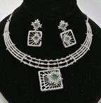 Mint Green CZ Geometric Necklace Set Modern Bridal Statement Jewelry Maya