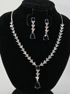 Navy Blue CZ Y-Drop Lariat Necklace Set Indian Wedding Jewelry Layla