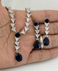Navy Blue CZ Y-Drop Lariat Necklace Set Indian Wedding Jewelry Layla