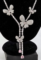 Pink Butterfly CZ Y-Necklace Set Drop Statement Jewelry Pari