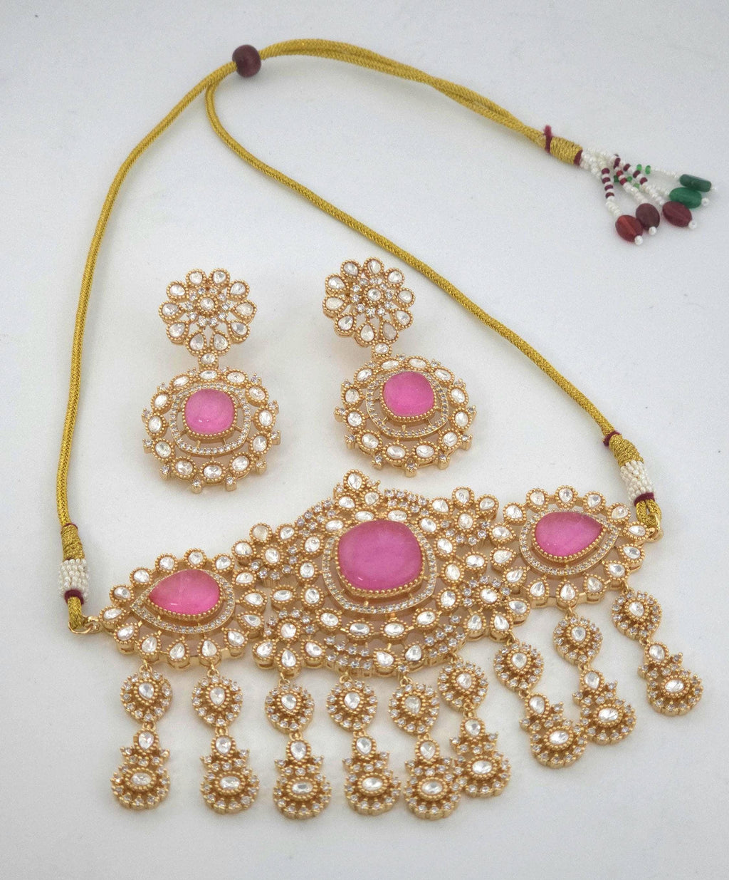 Pink Moissanite Kundan Bridal Choker Set, Indian Wedding Jewelry, Statement Lehenga Necklace, Pakistani Nikkah Reception Jewelry