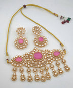 Pink Moissanite Kundan Bridal Choker Set, Indian Wedding Jewelry, Statement Lehenga Necklace, Pakistani Nikkah Reception Jewelry