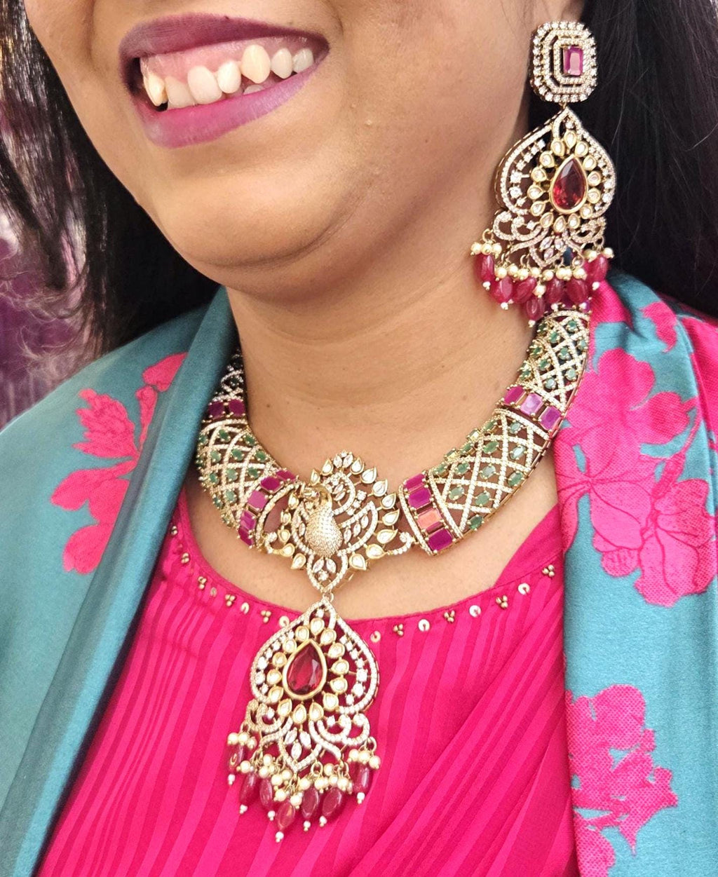 Peacock Moissanite Kundan Bridal Choker Set, Indian Wedding Jewelry, Statement Lehenga Necklace, Nikkah Reception Jewelry