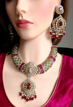 Peacock Moissanite Kundan Bridal Choker Set, Indian Wedding Jewelry, Statement Lehenga Necklace, Nikkah Reception Jewelry