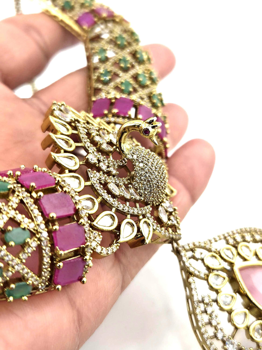 Peacock Moissanite Kundan Bridal Choker Set, Indian Wedding Jewelry, Statement Lehenga Necklace, Nikkah Reception Jewelry