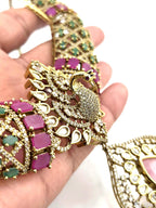Peacock Moissanite Kundan Bridal Choker Set, Indian Wedding Jewelry, Statement Lehenga Necklace, Nikkah Reception Jewelry