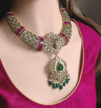 Peacock Moissanite Kundan Bridal Choker Set, Indian Wedding Jewelry, Statement Lehenga Necklace, Nikkah Reception Jewelry