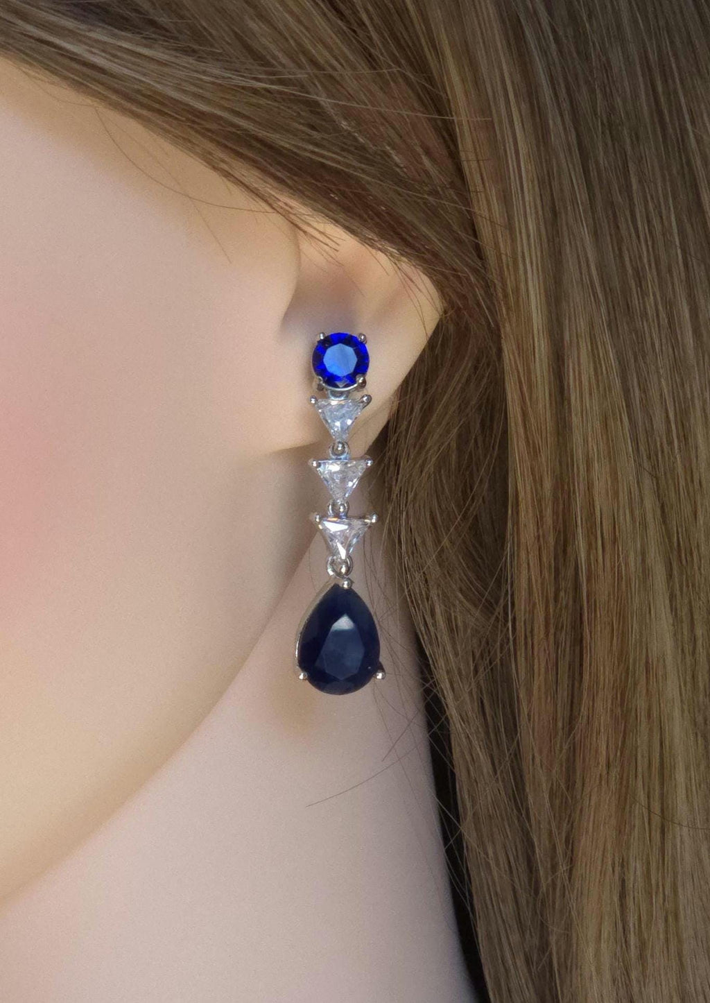 Navy Blue CZ Y-Drop Lariat Necklace Set Indian Wedding Jewelry Layla