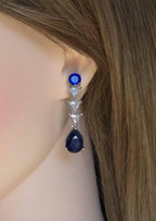 Navy Blue CZ Y-Drop Lariat Necklace Set Indian Wedding Jewelry Layla