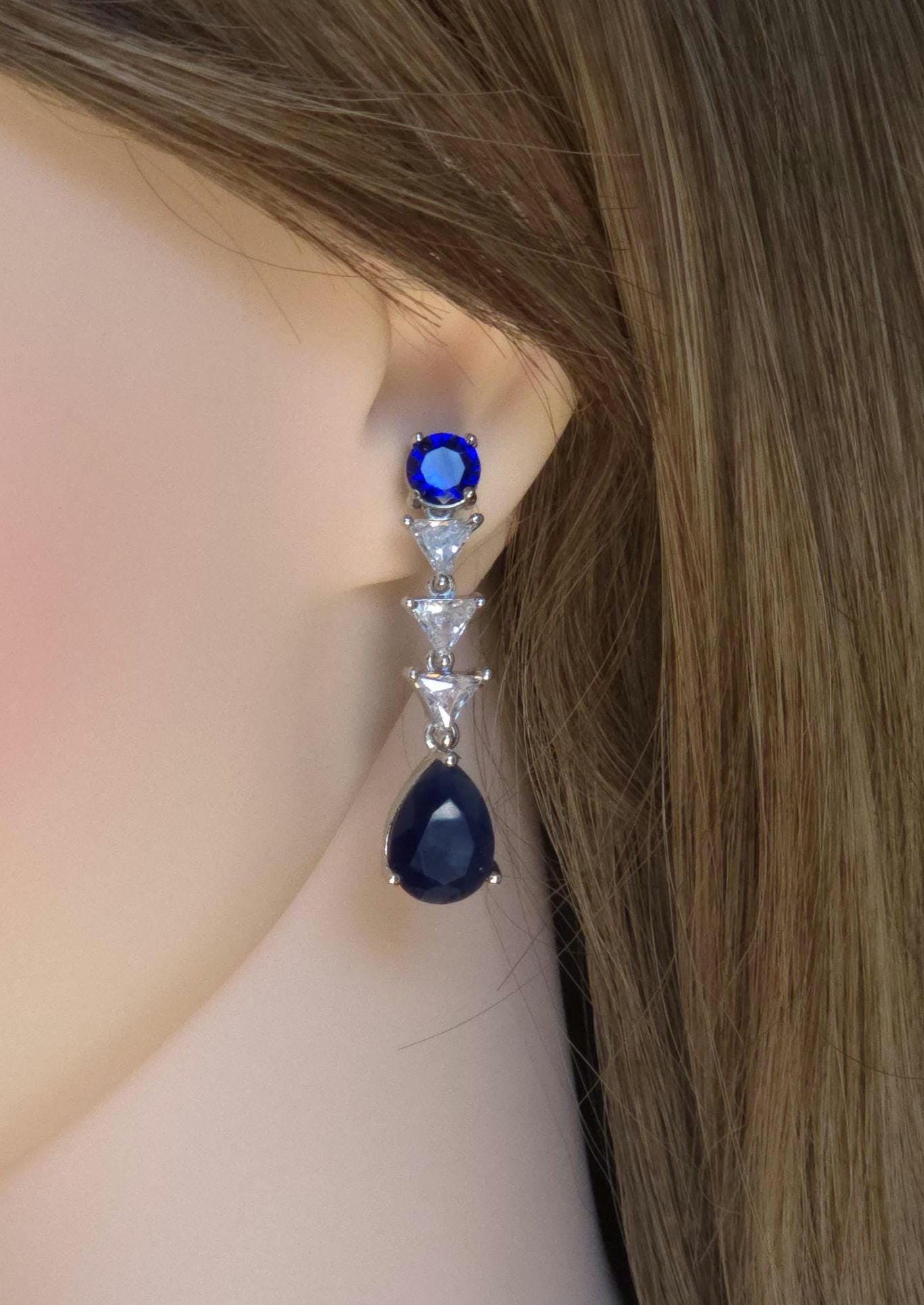 Navy Blue CZ Y-Drop Lariat Necklace Set Indian Wedding Jewelry Layla