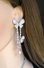 Pink Butterfly CZ Y-Necklace Set Drop Statement Jewelry Pari